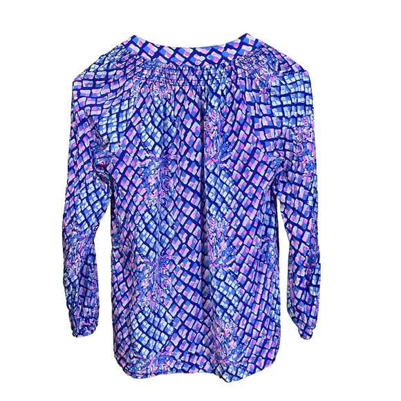 Lilly Pulitzer Elsa Silk Top in Pop Up Toe In Print Blue Pink Pineapple Sz XXS - Picture 2 of 12